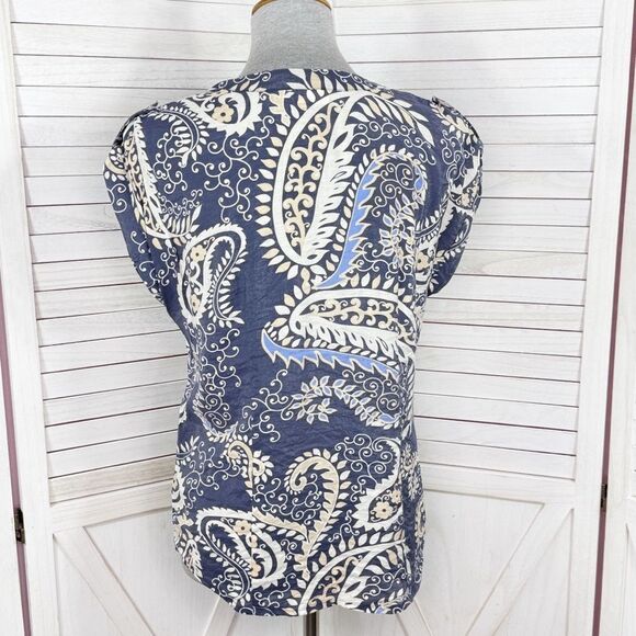 Van Heusen Paisley Cap Sleeve Button Front Shirt Blouse Blue XS - Picture 4 of 11